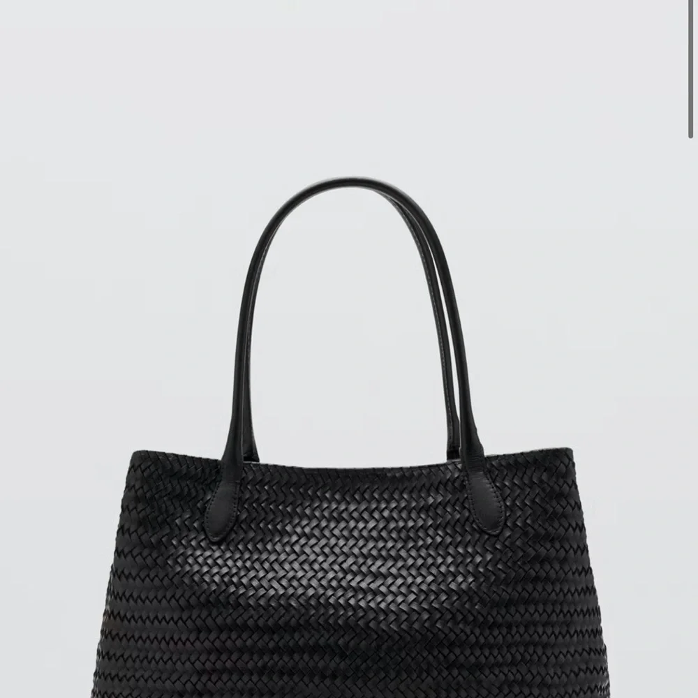 Mango Woven Leather Tote Bag - Black - Picture 1 of 3